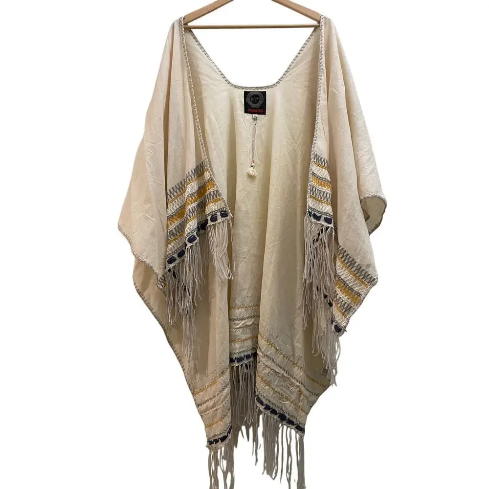 Johnny Was ARO Poncho OS | NWOT, Fringe Hem, Linen Blend, Aztec NWOT Gift $310